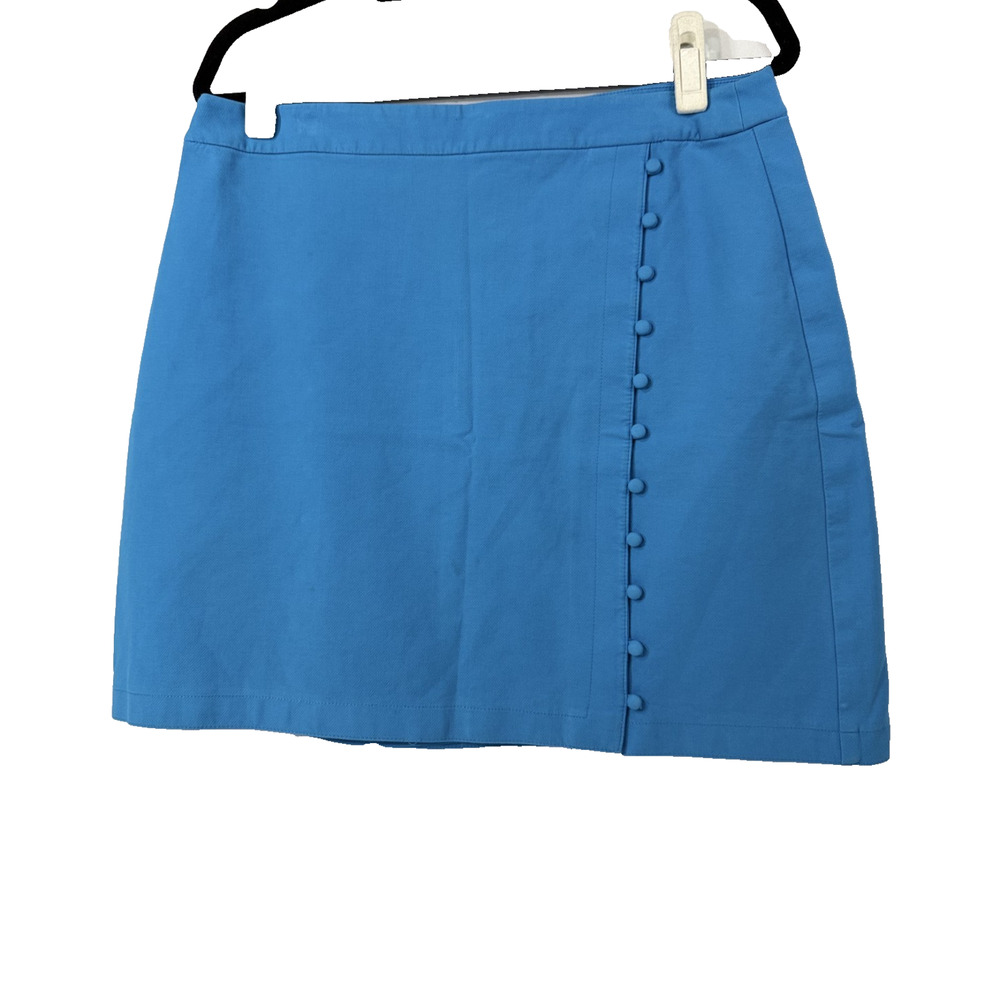Loft Blue A-Line Short Skirt Womens Size 14 Button Front Stretch Cotton Career